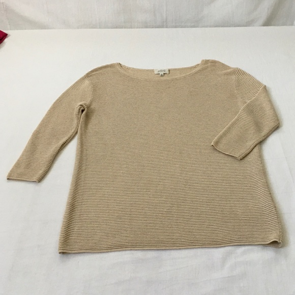 ARITZIA Wilfred Ribbed Knit 3/4 Sleeve Sweater Top Beige Tan